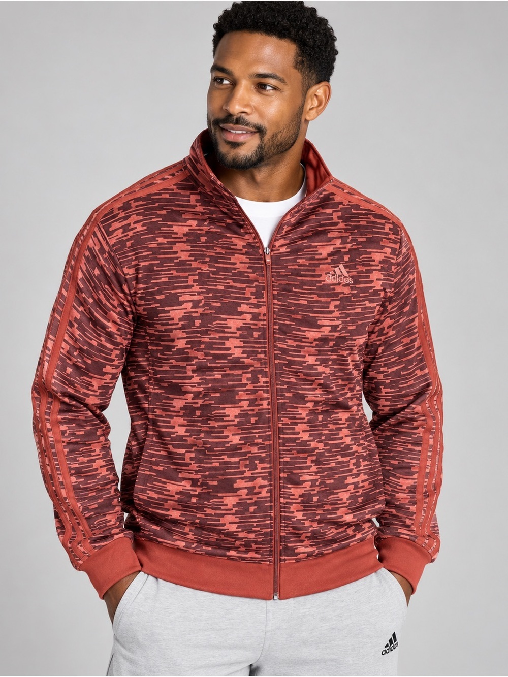 Adidas Essentials Track Jacket Mens XL Red Camo Full Zip Training BQ1572